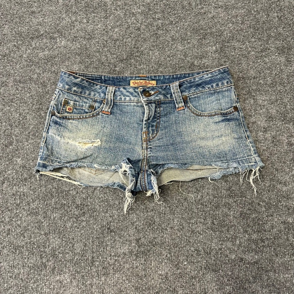 Paris Blues Shorts Womens Size 30 Blue Denim Low Rise Distressed Raw Hem Y2K
